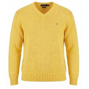 VTG Polo Ralph Lauren Mens XL Yellow Linen/Cotton Blend Knit Crew Sweater *read*